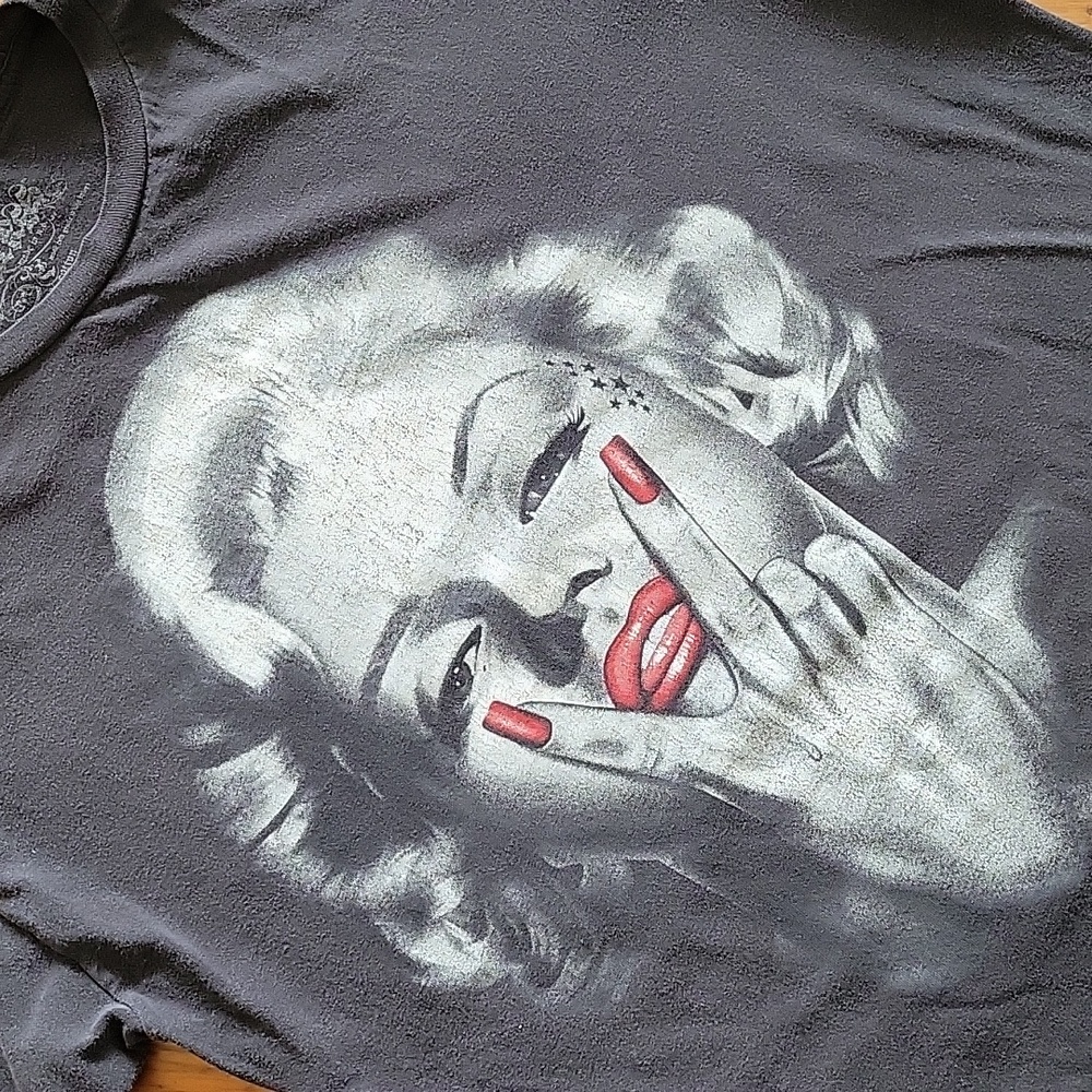 Punk Marilyn Monroe, faded black Fearless T-shirt, men's large